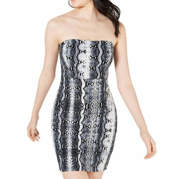 Jump Apparel black grey snake print strapless mini dress - Picture 1 of 2